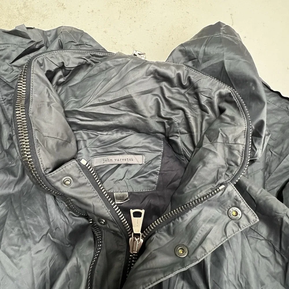 John Varvatos Waxed Cotton Shell Rain Jacket Blue Men's 52 Zip‎ Up Hooded